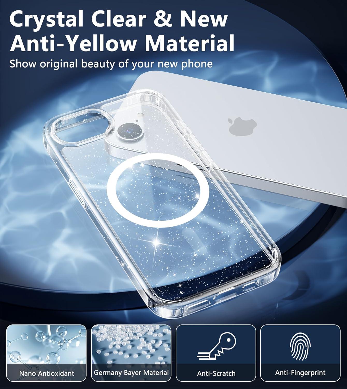 imageFNTCASE for iPhone 16e Case Glitter for iPhone 16E 2025 Bling Sparkle Clear Anti Yellowing Rugged Case Military Grade Protection Slim Cases ScratchResistant Transparent Cell Phone Cover ShinyClear Transparent