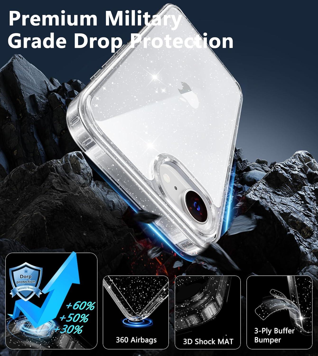 imageFNTCASE for iPhone 16e Case Glitter for iPhone 16E 2025 Bling Sparkle Clear Anti Yellowing Rugged Case Military Grade Protection Slim Cases ScratchResistant Transparent Cell Phone Cover ShinyClear Glitter