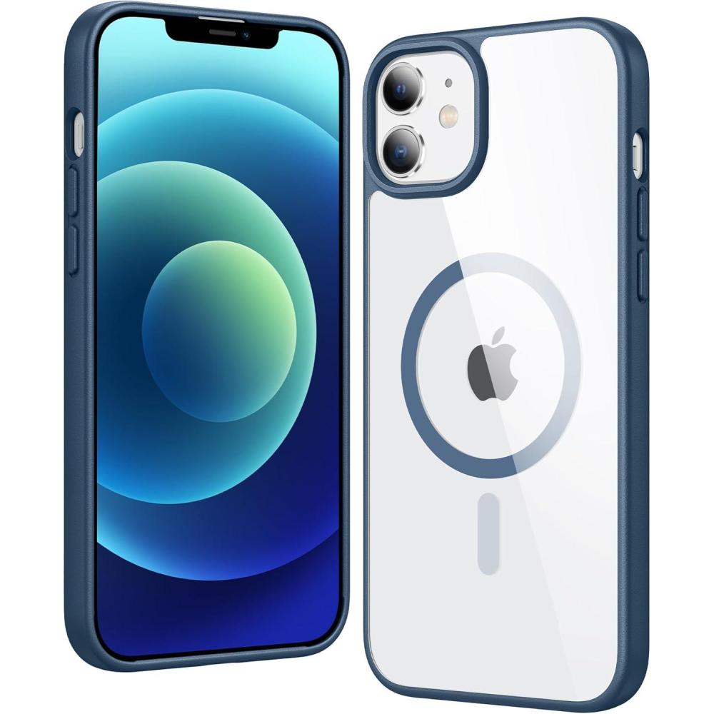 imageFNTCASE for iPhone 12 Case Clear iPhone 12 Pro Case Magnetic Phone Cases Compatible with Magsafe Slim Anti Yellowing Military Grade Drop Protection Rugged Protective Transparent Cover BBlue