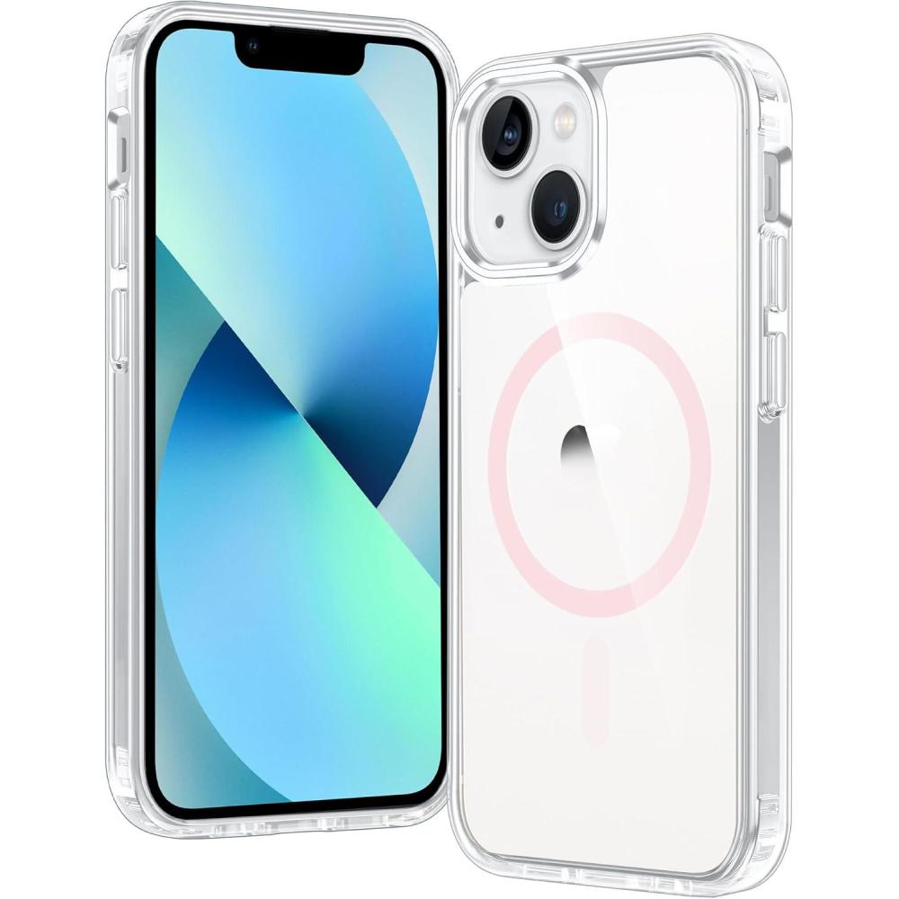 imageFNTCASE for iPhone 13 Mini Case iPhone 12 Mini Case Clear Magnetic Phone Cases Compatible with Magsafe Slim Anti Yellowing Military Grade Drop Rugged Protective Transparent Cell Cover DPink