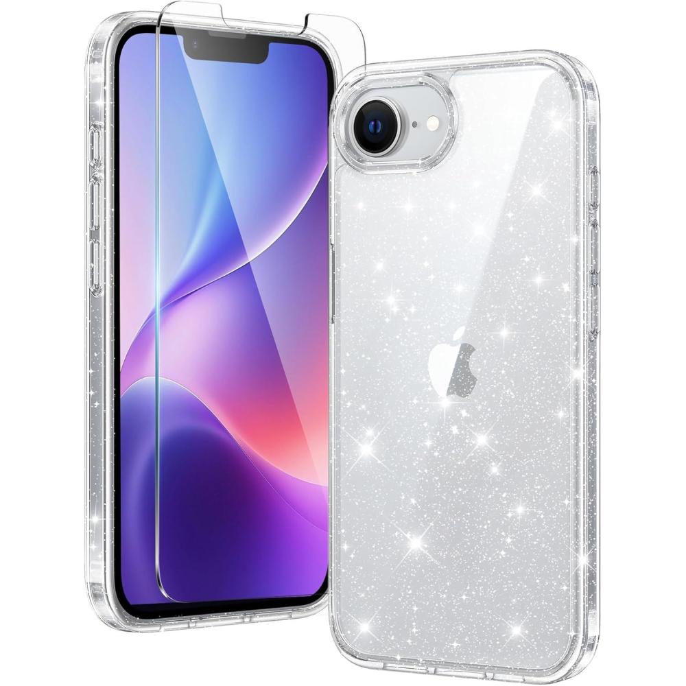 imageFNTCASE for iPhone 16e Case Glitter for iPhone 16E 2025 Bling Sparkle Clear Anti Yellowing Rugged Case Military Grade Protection Slim Cases  ScratchResistant Transparent Cell Phone Cover ShinyClear Glitter
