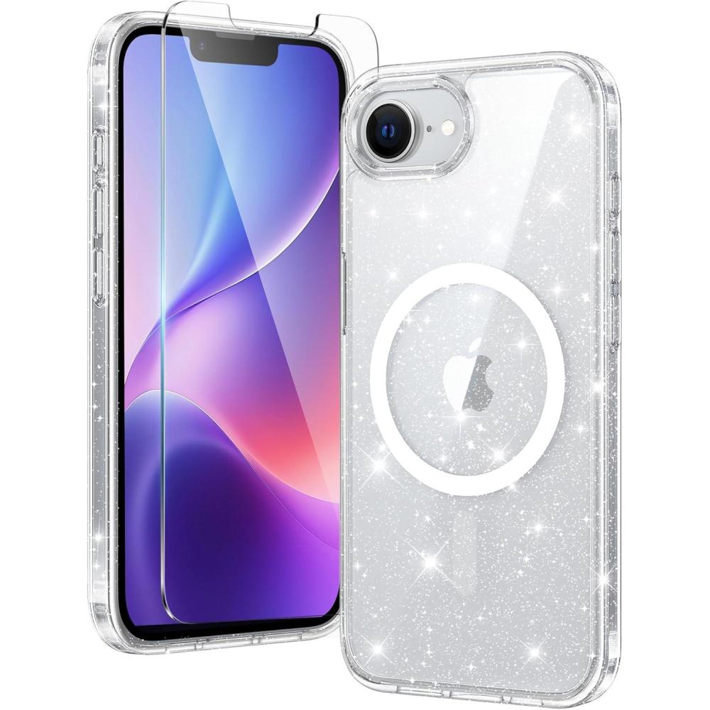 imageFNTCASE for iPhone 16e Case Glitter for iPhone 16E 2025 Bling Sparkle Clear Anti Yellowing Rugged Case Military Grade Protection Slim Cases ScratchResistant Transparent Cell Phone Cover ShinyClear Transparent