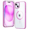 FNTCASE for iPhone 15 Case Clear: iPhone 14/13 Case Magnetic Phone Cases with Screen Protector Compatible with Magsafe Slim Anti Yellowing Rugged Protective Transparent Cell Cover (B-Pink)