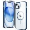 FNTCASE for iPhone 15 Case Clear: iPhone 14/13 Case Magnetic Phone Cases with Screen Protector Compatible with Magsafe Slim Anti Yellowing Rugged Protective Transparent Cell Cover (B-Blue)