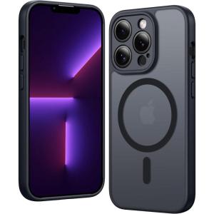 FNTCASE for iPhone 13 Pro-Max Case: Matte Magnetic Phone Cases Compatible with Magsafe Slim Anti Yellowing Military Grade Drop Protection Rugged Protective Translucent Cell Cover (C-Black)