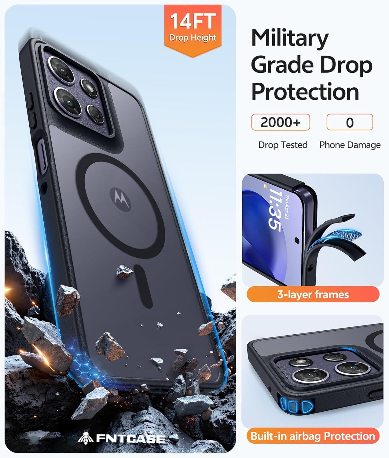 imageFNTCASE for Motorola Moto G Power 5G 2025 Case for Moto G Power 5G 2026 Magnetic Translucent Matte Slim Phone Cover Shockproof Non Slip AntiFingerprint Hard Rugged Protective Case 68 InchBlackBlack