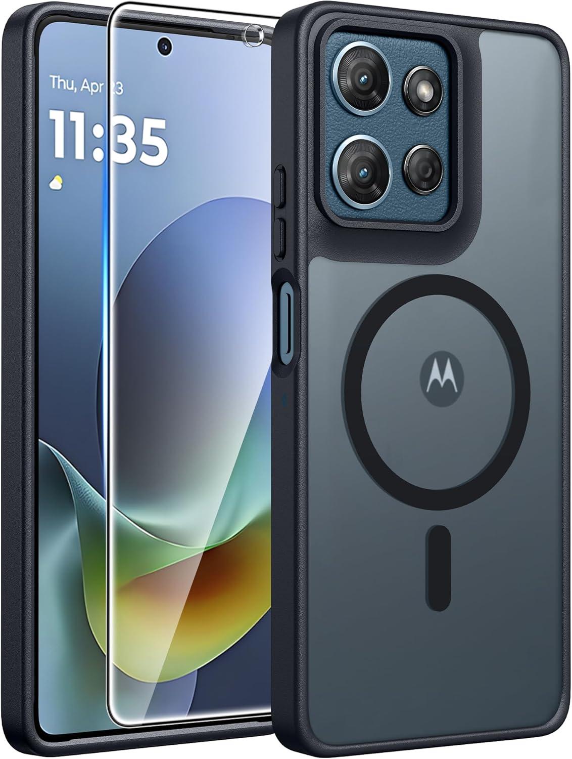 imageFNTCASE for Motorola Moto G Power 5G 2025 Case for Moto G Power 5G 2026 Magnetic Translucent Matte Slim Phone Cover Shockproof Non Slip AntiFingerprint Hard Rugged Protective Case 68 InchBlackBlack