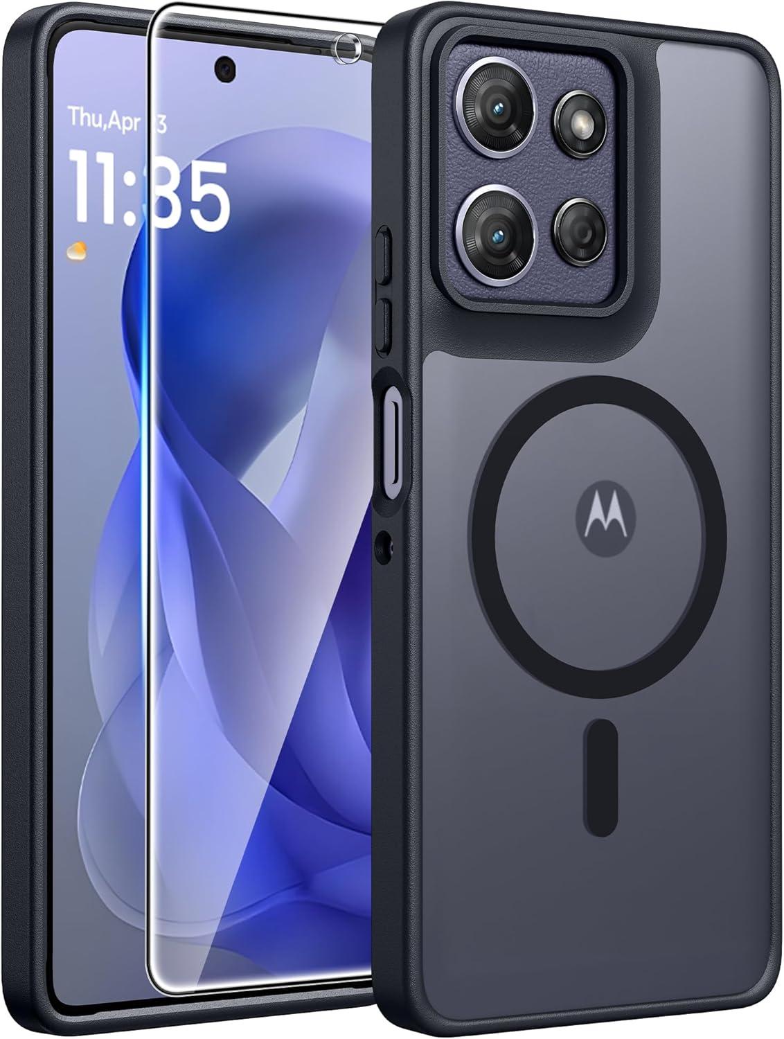 imageFNTCASE for Motorola Moto G Power 5G 2025 Case for Moto G Power 5G 2026 Magnetic Translucent Matte Slim Phone Cover Shockproof Non Slip AntiFingerprint Hard Rugged Protective Case 68 InchBlackBlack