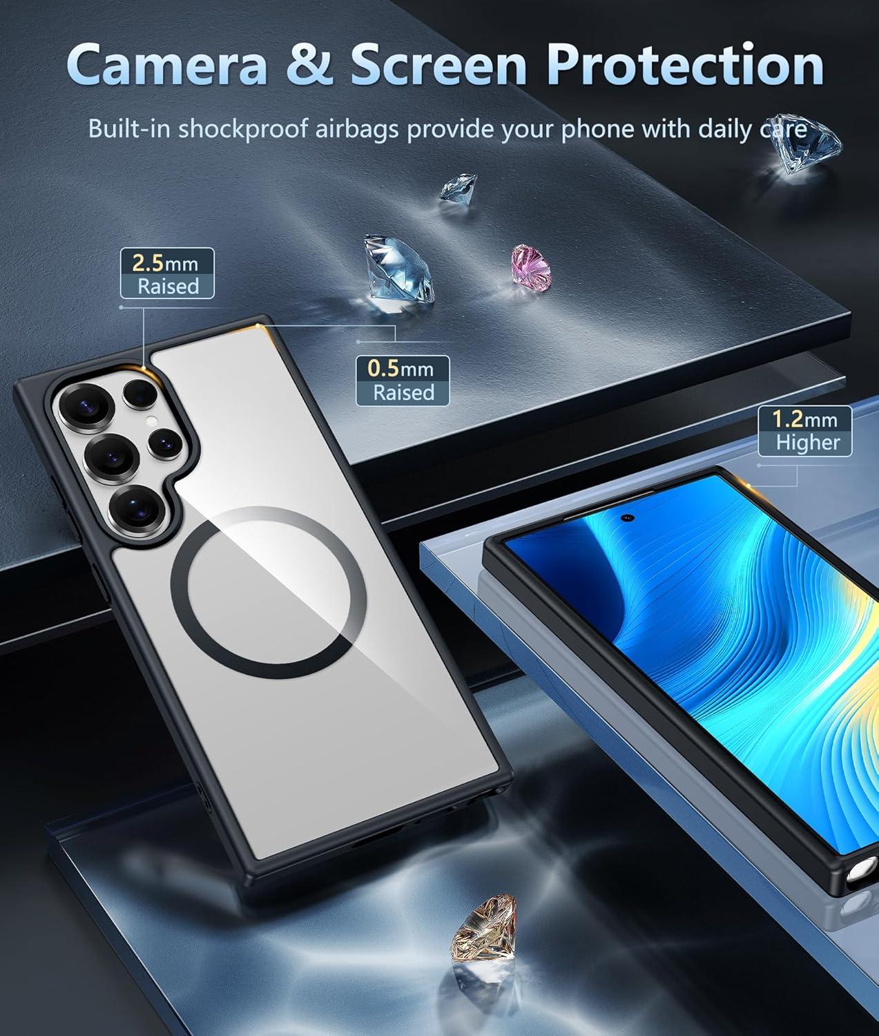 imageFNTCASE for Samsung Galaxy S25FE Case Magnetic Clear Military Grade Drop Protection Anti Yellowing Cell Phone Cover Rugged Shockproof Protective Bumper Transparent PhonecaseBlack Magnetic