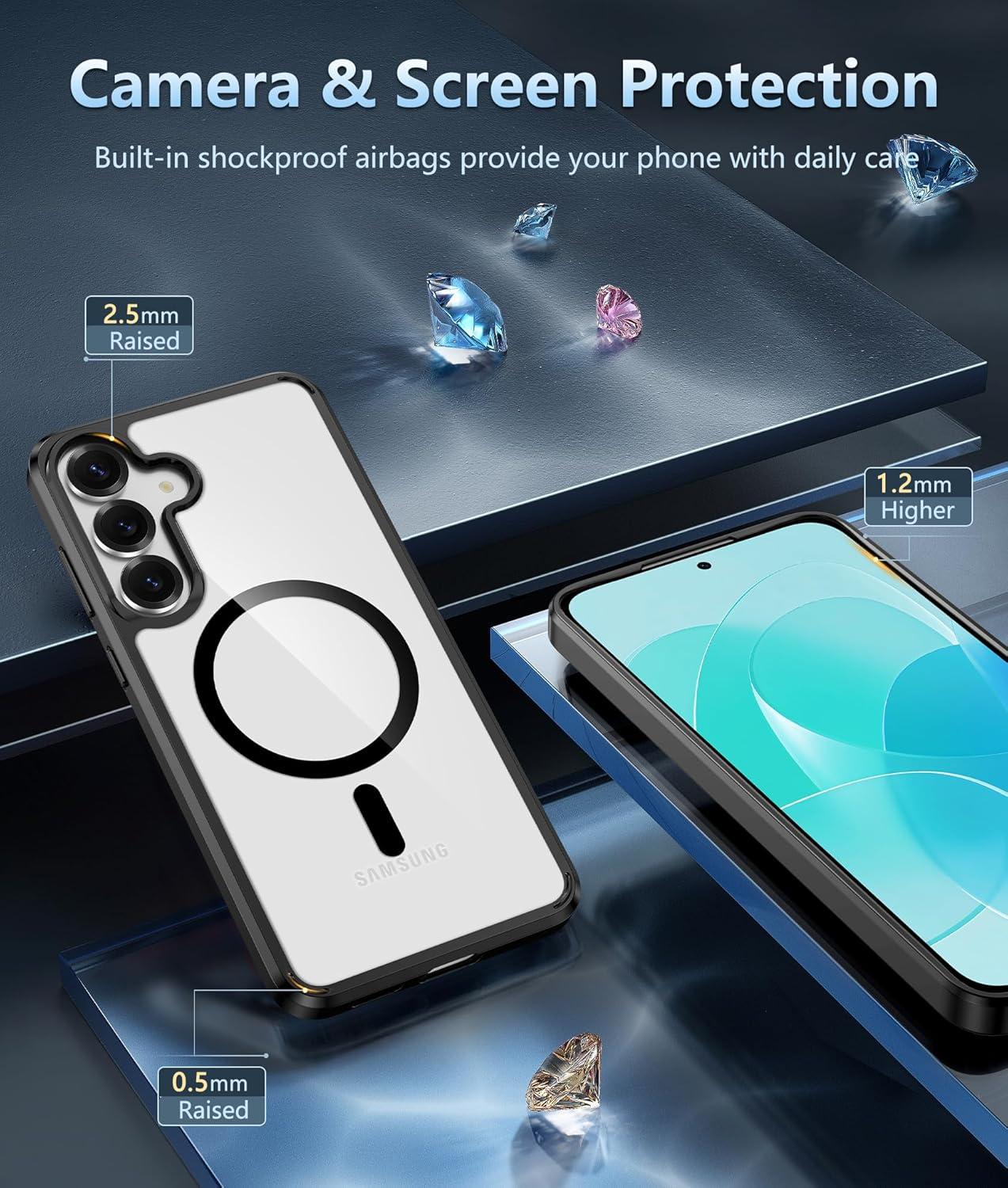 imageFNTCASE for Samsung Galaxy S25FE Case Magnetic Clear Military Grade Drop Protection Anti Yellowing Cell Phone Cover Rugged Shockproof Protective Bumper Transparent PhonecaseBlack Magnetic