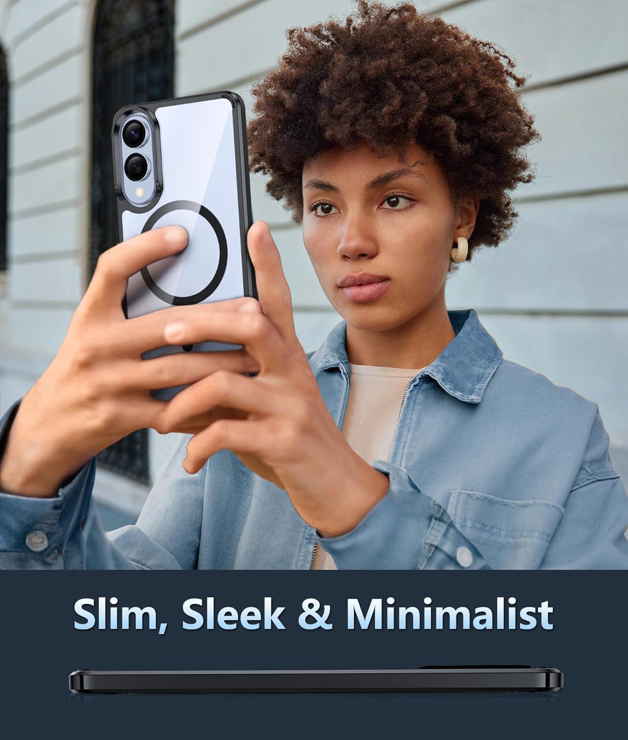 imageFNTCASE for Samsung Galaxy S25FE Case Magnetic Clear Military Grade Drop Protection Anti Yellowing Cell Phone Cover Rugged Shockproof Protective Bumper Transparent PhonecaseBlack Magnetic
