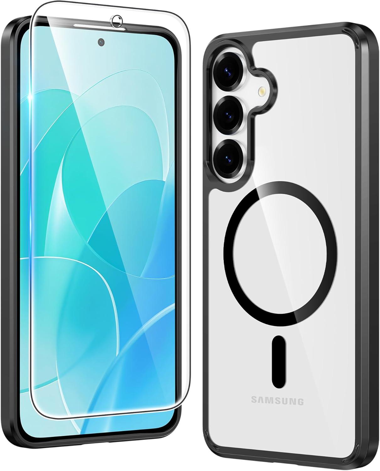 imageFNTCASE for Samsung Galaxy S25FE Case Magnetic Clear Military Grade Drop Protection Anti Yellowing Cell Phone Cover Rugged Shockproof Protective Bumper Transparent PhonecaseBlack Magnetic