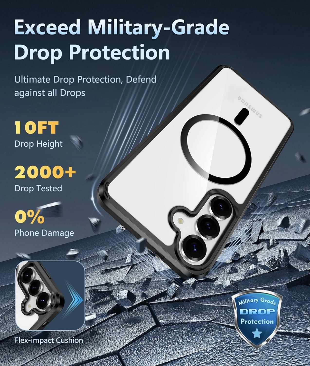 imageFNTCASE for Samsung Galaxy S25FE Case Magnetic Clear Military Grade Drop Protection Anti Yellowing Cell Phone Cover Rugged Shockproof Protective Bumper Transparent PhonecaseBlack Magnetic