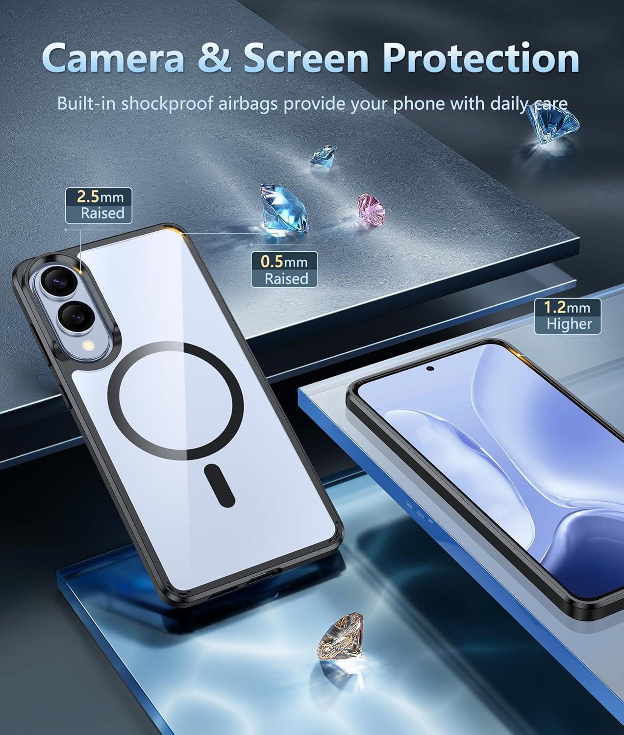 imageFNTCASE for Samsung Galaxy S25FE Case Magnetic Clear Military Grade Drop Protection Anti Yellowing Cell Phone Cover Rugged Shockproof Protective Bumper Transparent PhonecaseBlack Magnetic