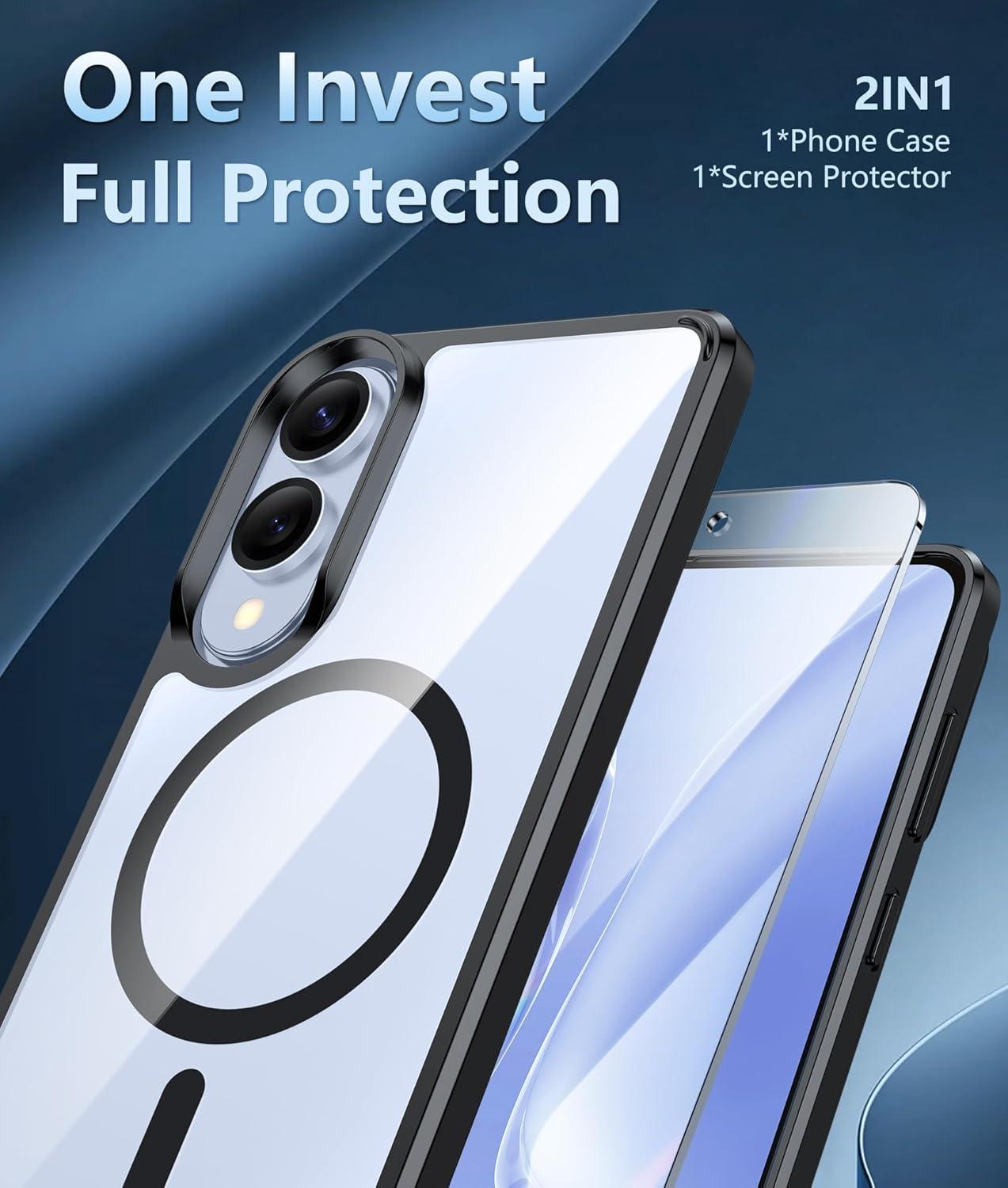 imageFNTCASE for Samsung Galaxy S25FE Case Magnetic Clear Military Grade Drop Protection Anti Yellowing Cell Phone Cover Rugged Shockproof Protective Bumper Transparent PhonecaseBlack Magnetic