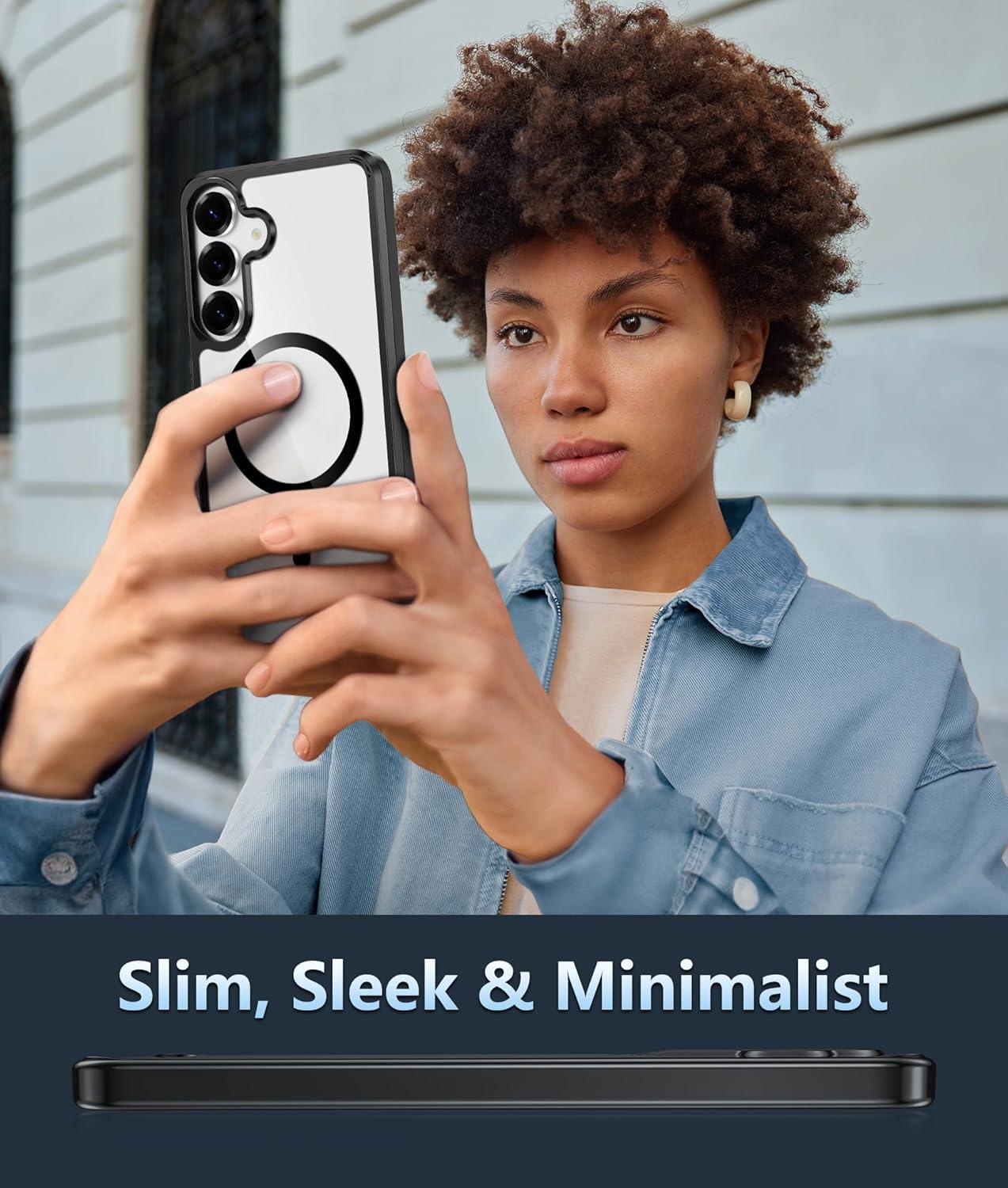 imageFNTCASE for Samsung Galaxy S25FE Case Magnetic Clear Military Grade Drop Protection Anti Yellowing Cell Phone Cover Rugged Shockproof Protective Bumper Transparent PhonecaseBlack Magnetic
