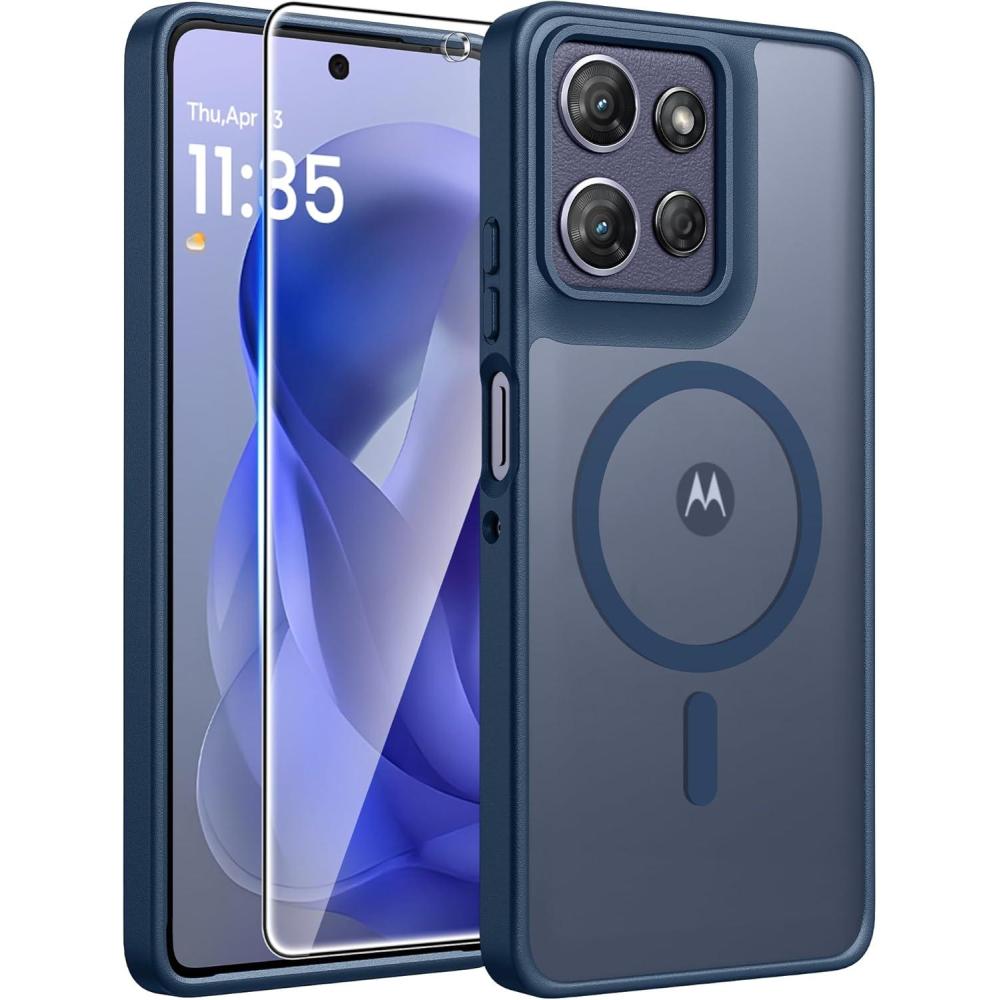 imageFNTCASE for Motorola Moto G Power 5G 2025 Case for Moto G Power 5G 2026 Magnetic Translucent Matte Slim Phone Cover  Shockproof Non Slip AntiFingerprint Hard Rugged Protective Case 68 InchBlackBlue