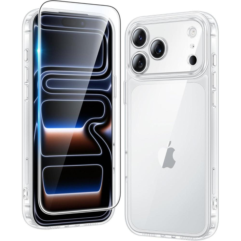 imageFNTCASE for iPhone 17 Pro Case Clear Military Grade Drop Protection Anti Yellowing Cell Phone Cover Rugged Shockproof Protective Bumper Transparent Phonecase