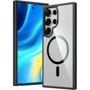 FNTCASE for Samsung Galaxy S25-FE Case: Magnetic Clear Military Grade Drop Protection Anti Yellowing Cell Phone Cover – Rugged Shockproof Protective Bumper Transparent Phonecase(Dark Magnetic)