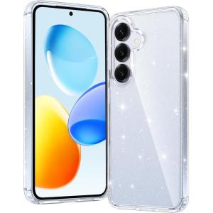 FNTCASE for Samsung Galaxy S25-FE Case: Magnetic Clear Military Grade Drop Protection Anti Yellowing Cell Phone Cover – Rugged Shockproof Protective Bumper Transparent Phonecase(Glitter)