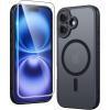 FNTCASE for iPhone 16 Case Matte: Magnetic Phone Cases with Screen Protector Drop Proof Compatible with Magsafe Slim Anti Yellowing Rugged Shockproof Protective Translucent Cell Cover (C-Black)