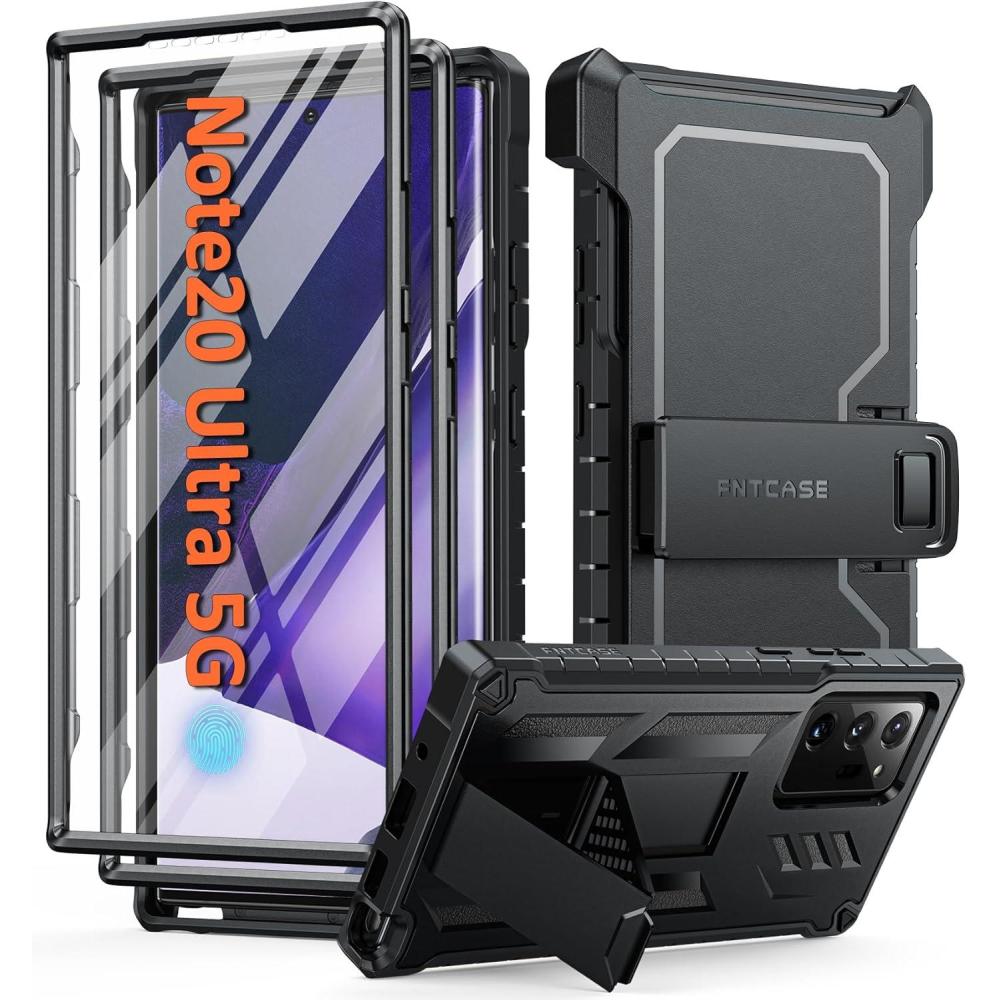 imageFNTCASE for Samsung Galaxy S22 Protective Case Military Grade Protection Rugged AntiDrop Case with BeltClip Holster ampamp Kickstand  Full Shockproof Sturdy Durable Bumper Textured Cell Phone CoverBlack