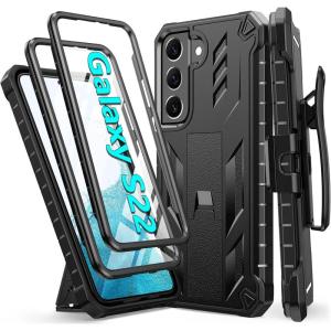 FNTCASE for Samsung Galaxy S22 Protective Case: Military Grade Protection Rugged Anti-Drop Case with Belt-Clip Holster & Kickstand – Full Shockproof Sturdy Durable Bumper Textured Cell Phone Cover(S22 – Black)