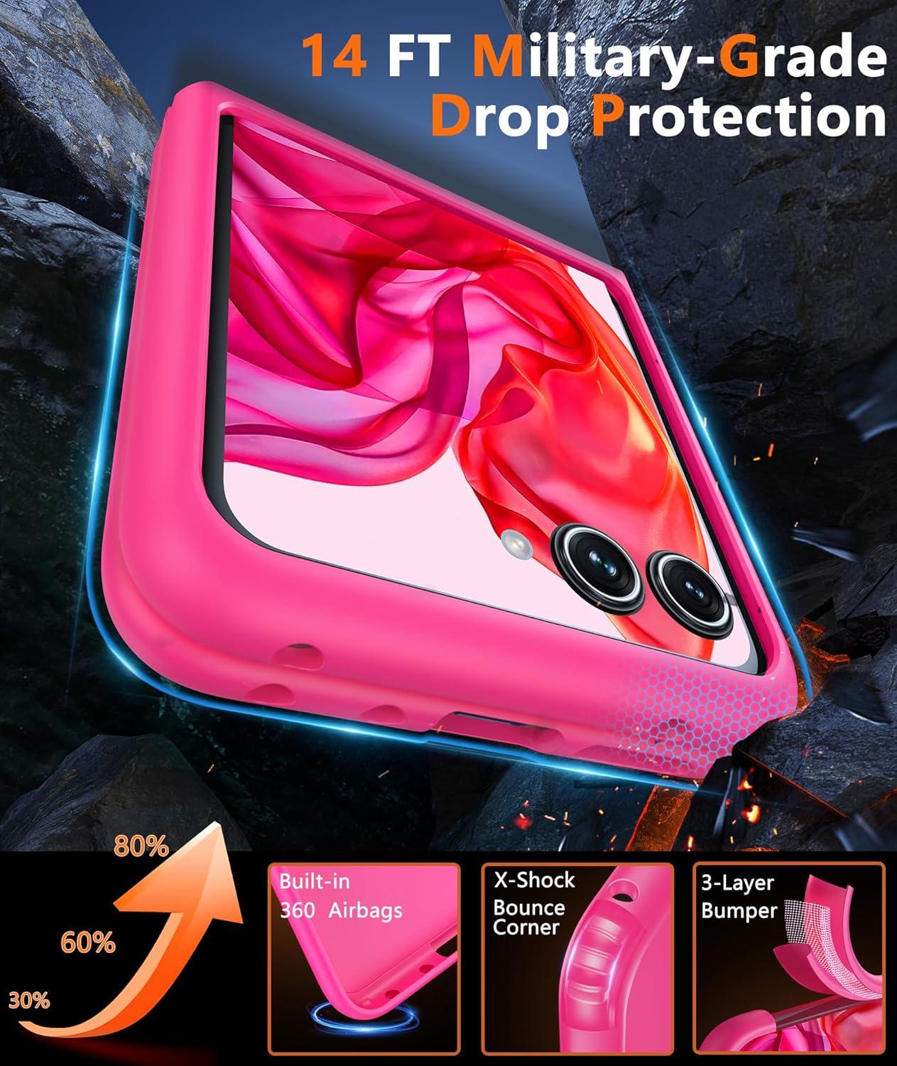 imageFNTCASE for Motorola Razr Plus 20252024 Case Moto Razr Plus 20252024 Case Clear Shockproof Scratch Resistant Phone Cover Thin Foldable TPU Military Grade Hard Drop Protection Rugged CrystalHot Pink