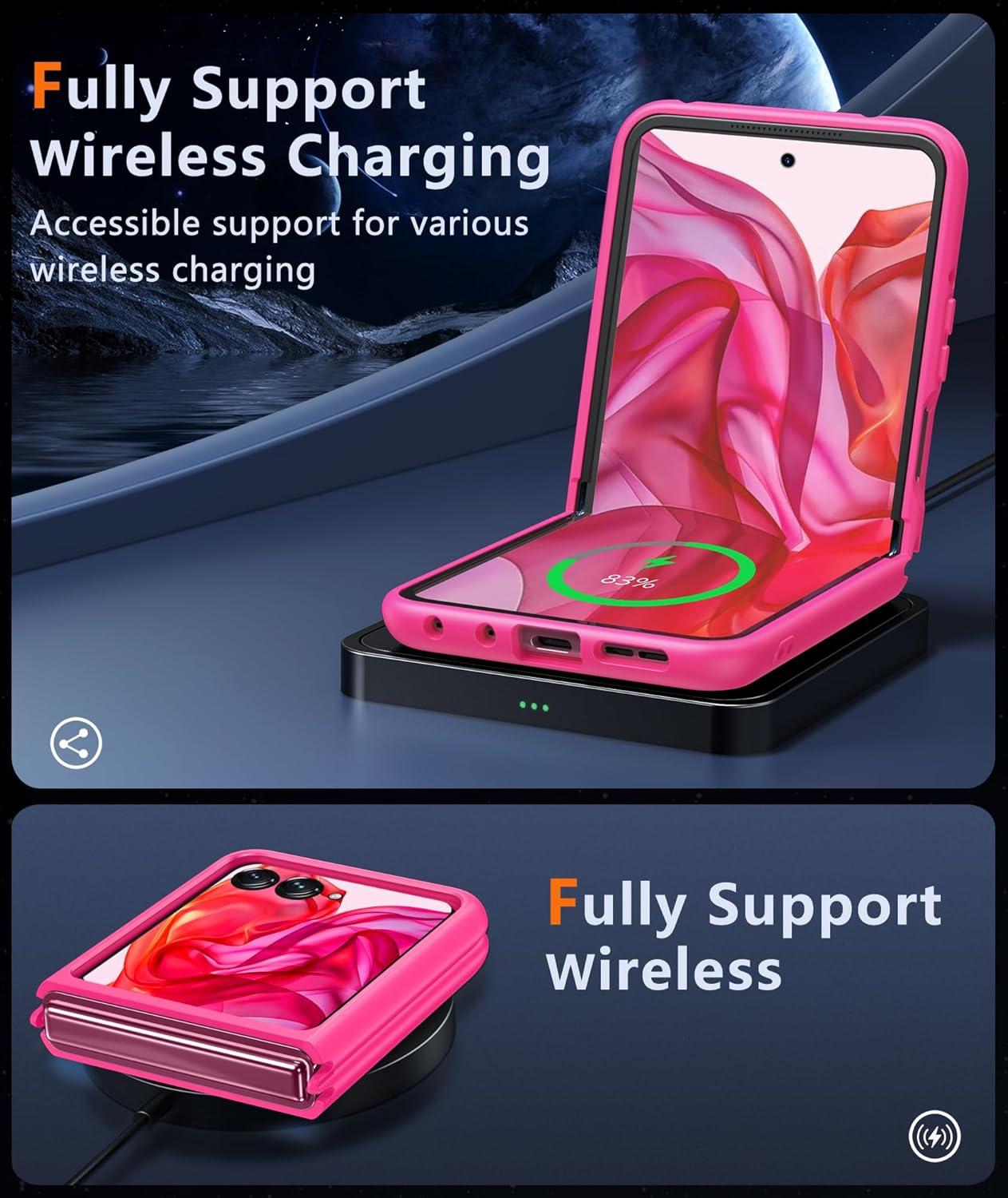 imageFNTCASE for Motorola Razr Plus 20252024 Case Moto Razr Plus 20252024 Case Clear Shockproof Scratch Resistant Phone Cover Thin Foldable TPU Military Grade Hard Drop Protection Rugged CrystalHot Pink