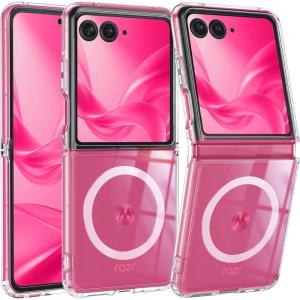 FNTCASE for Motorola Razr Plus 2025/2024 Case: Moto Razr Plus 2025/2024 Case Clear Shockproof Scratch Resistant Phone Cover Thin Foldable TPU Military Grade Hard Drop Protection Rugged Crystal(Clear Magnetic)