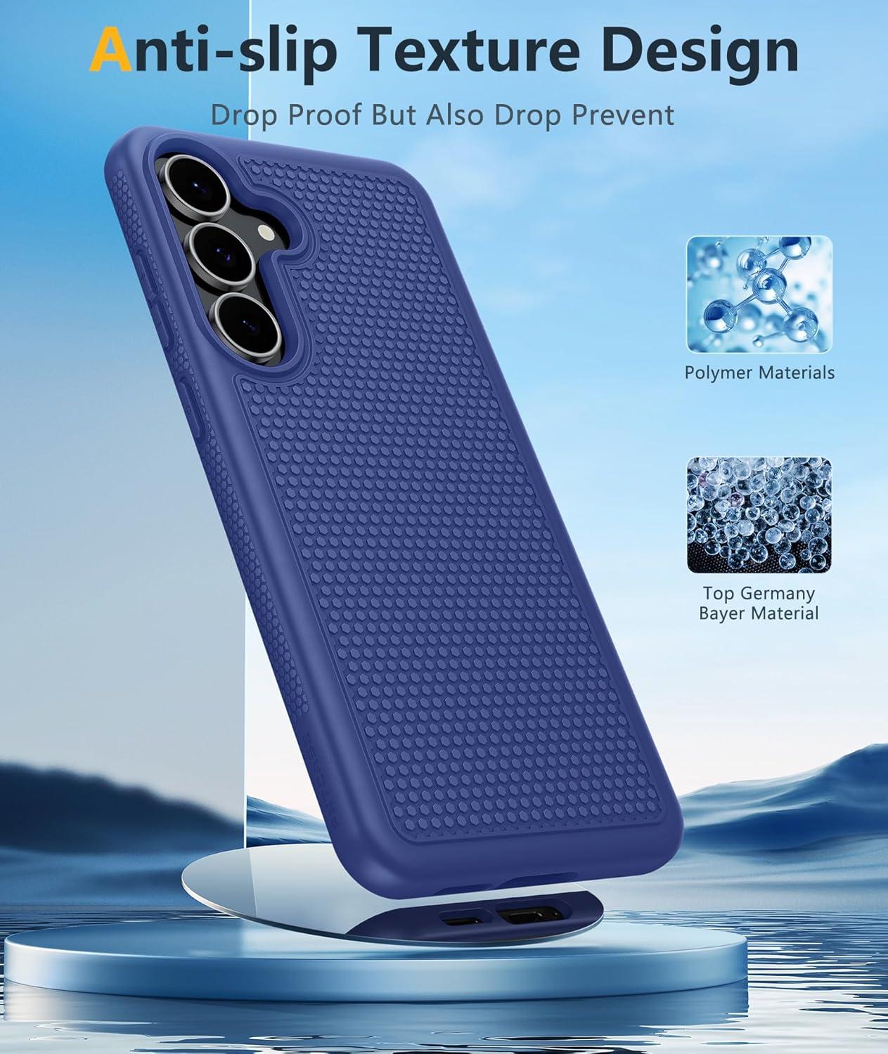 imageFNTCASE for Samsung Galaxy S25 FE Case Shockproof Protective Lightweight with Screen Protector Duty Rugged Cell Phone Cover Non Slip Military Grade Drop Protection for S25FENavy Blue