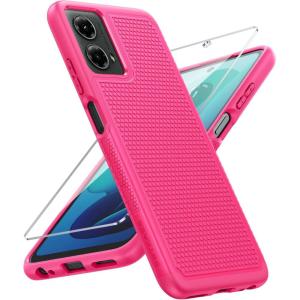 FNTCASE for Samsung Galaxy A25 Case: Galaxy A25 5G Phone Case Dual Layer Protective Phone Cover Rugged Full Body Drop Protection Shockproof Phone Case (Black)(Hot Pink)