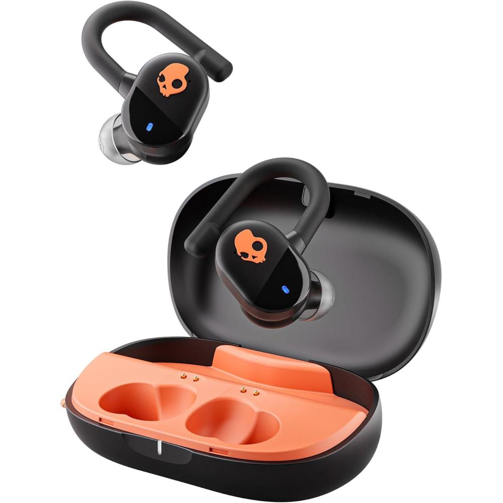imageSkullcandy Push Play Active Wireless Earbuds Bluetooth Headphones Noise Isolating Fit 34 Hrs Battery SecureFit OverEar Hanger Sweat Water Resistant Microphone for iPhone Android  Preppy BlueTrue BlackOrange