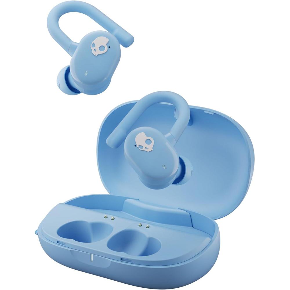 imageSkullcandy Push Play Active Wireless Earbuds Bluetooth Headphones Noise Isolating Fit 34 Hrs Battery SecureFit OverEar Hanger Sweat Water Resistant Microphone for iPhone Android  Preppy BluePreppy Blue