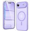 FNTCASE for iPhone Air Case Matte: Magnetic Phone Cases with Screen Protector Compatible with Magsafe Slim Anti Yellowing Rugged Shockproof Protective Translucent Cell Phone Cover (C-Purple)