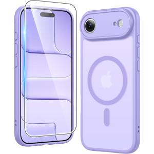 FNTCASE for iPhone Air Case Matte: Magnetic Phone Cases with Screen Protector Compatible with Magsafe Slim Anti Yellowing Rugged Shockproof Protective Translucent Cell Phone Cover (C-Purple)