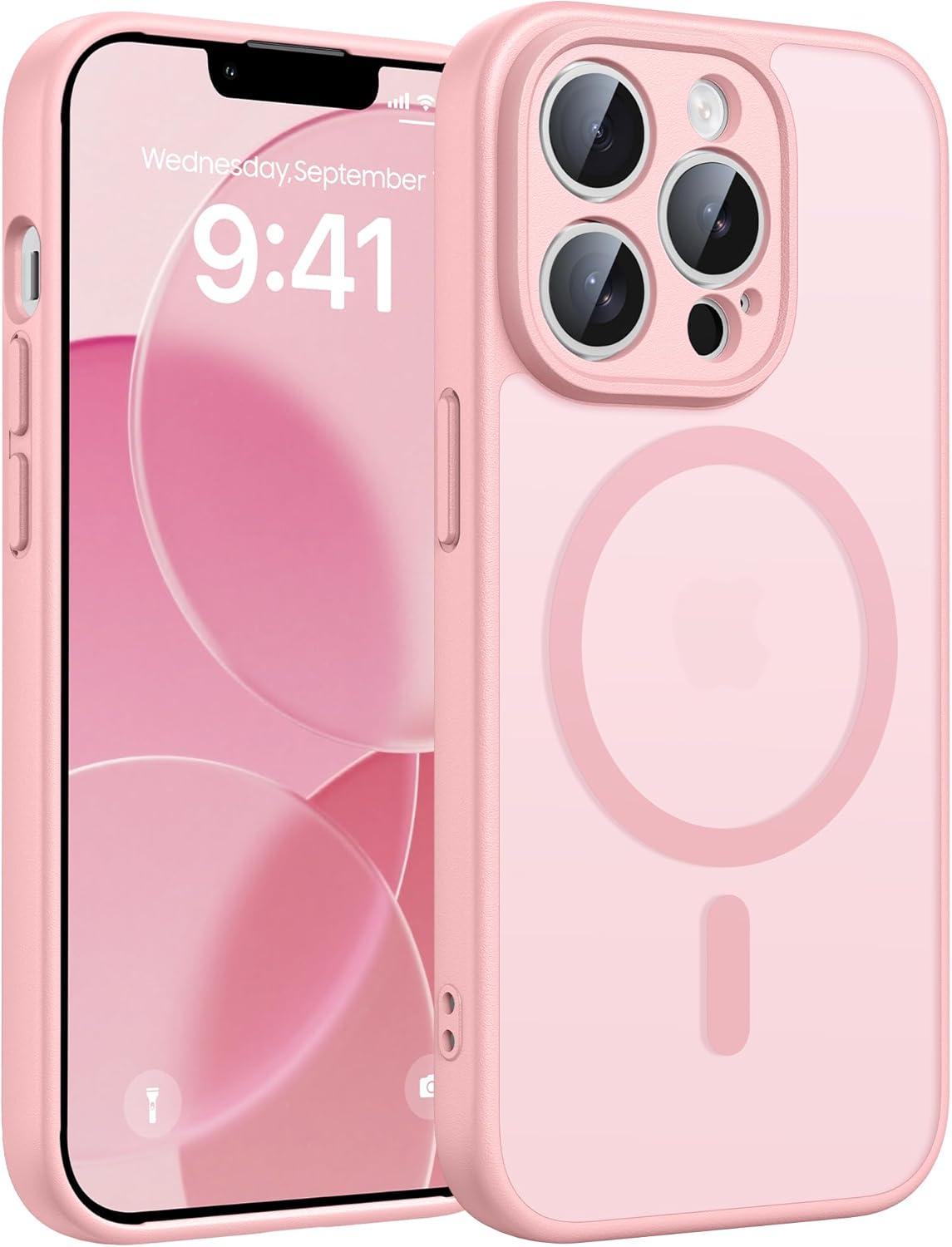 imageFNTCASE for iPhone 17 Case Compatible with Magsafe Translucent Matte Cases with Full Camera Protection Screen Protector Military Grade Shockproof Protective Phone Cover Light PurpleLight Pink