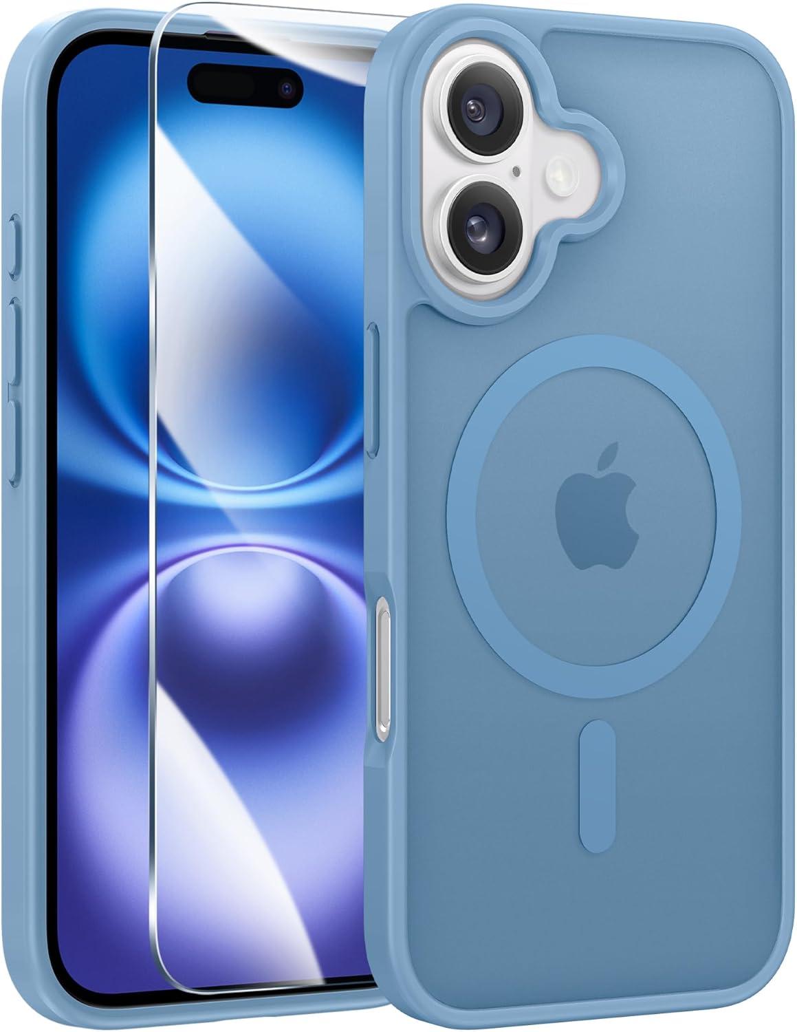 imageFNTCASE for iPhone 17 Case Compatible with Magsafe Translucent Matte Cases with Full Camera Protection Screen Protector Military Grade Shockproof Protective Phone Cover Light PurpleLight Blue
