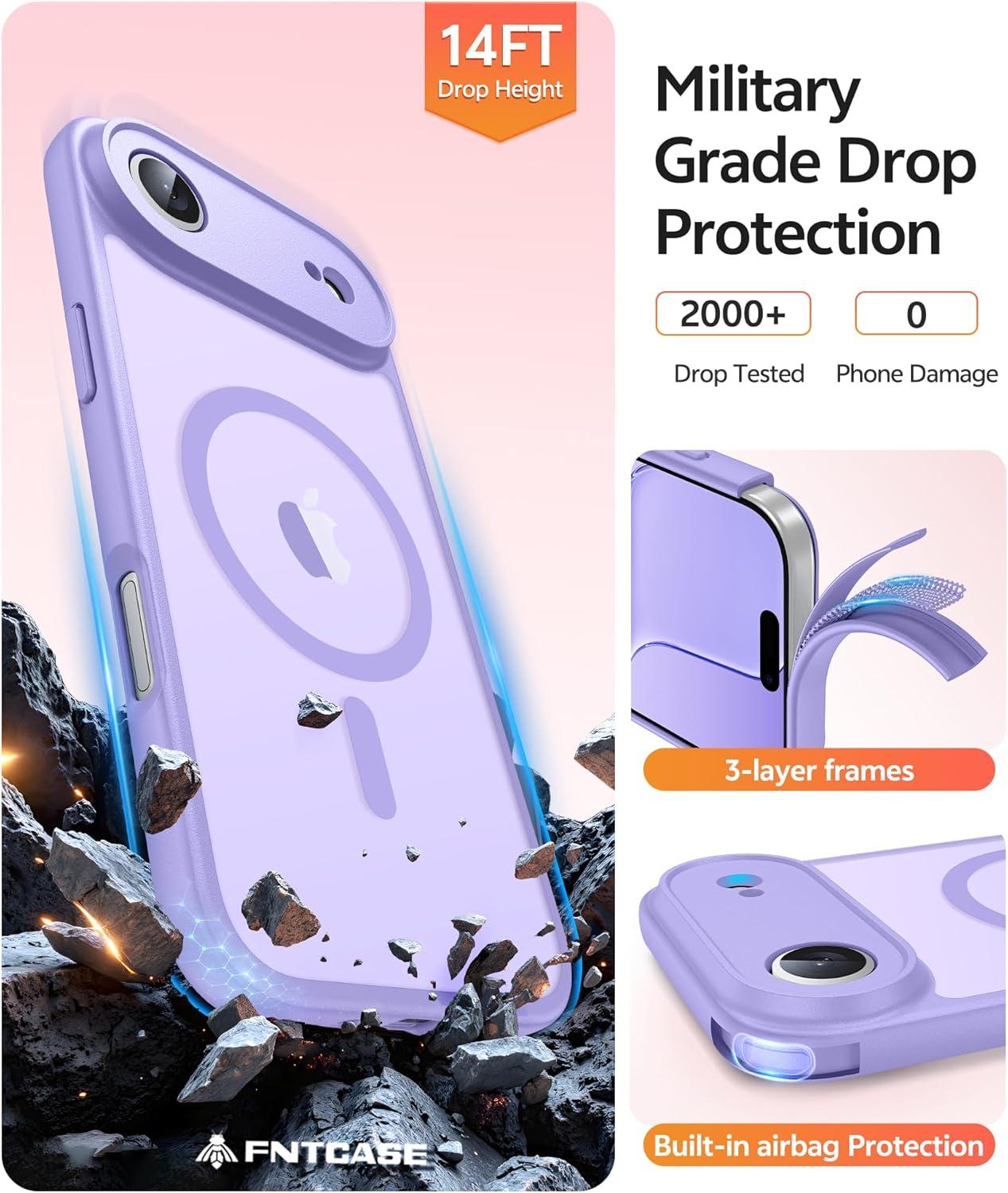 imageFNTCASE for iPhone 17 Case Compatible with Magsafe Translucent Matte Cases with Full Camera Protection Screen Protector Military Grade Shockproof Protective Phone Cover Light PurpleLight Purple