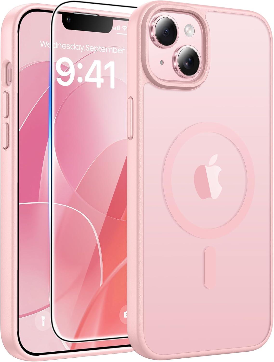 imageFNTCASE for iPhone 17 Case Compatible with Magsafe Translucent Matte Cases with Full Camera Protection Screen Protector Military Grade Shockproof Protective Phone Cover Light PurpleLight Pink