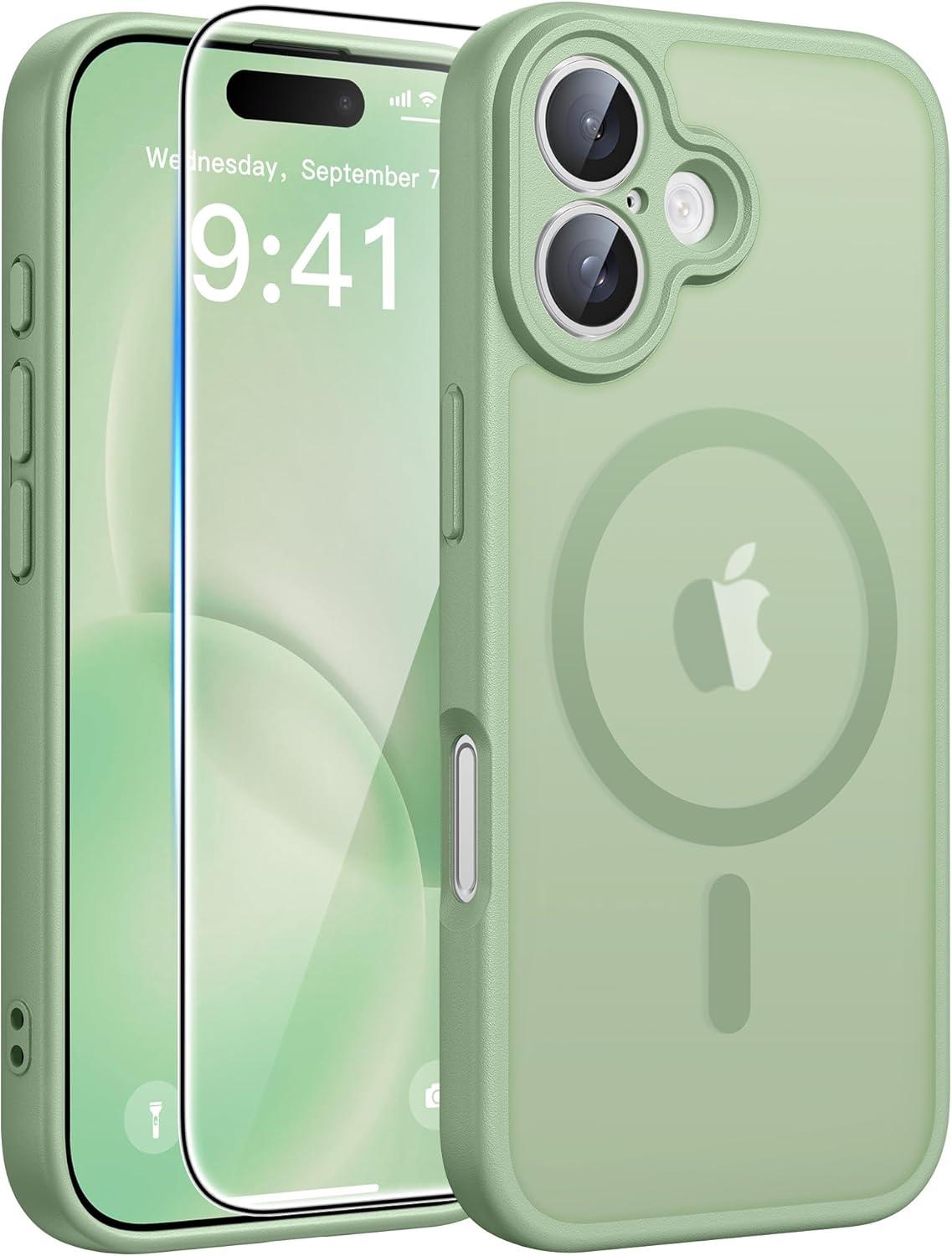 imageFNTCASE for iPhone 17 Case Compatible with Magsafe Translucent Matte Cases with Full Camera Protection Screen Protector Military Grade Shockproof Protective Phone Cover Light PurpleLight Moss