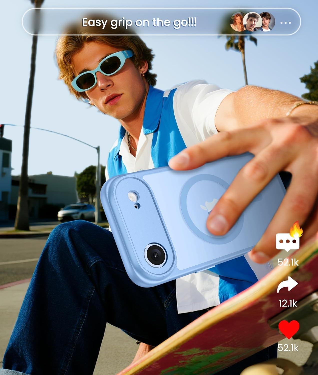 imageFNTCASE for iPhone 17 Case Compatible with Magsafe Translucent Matte Cases with Full Camera Protection Screen Protector Military Grade Shockproof Protective Phone Cover Light PurpleLight Blue