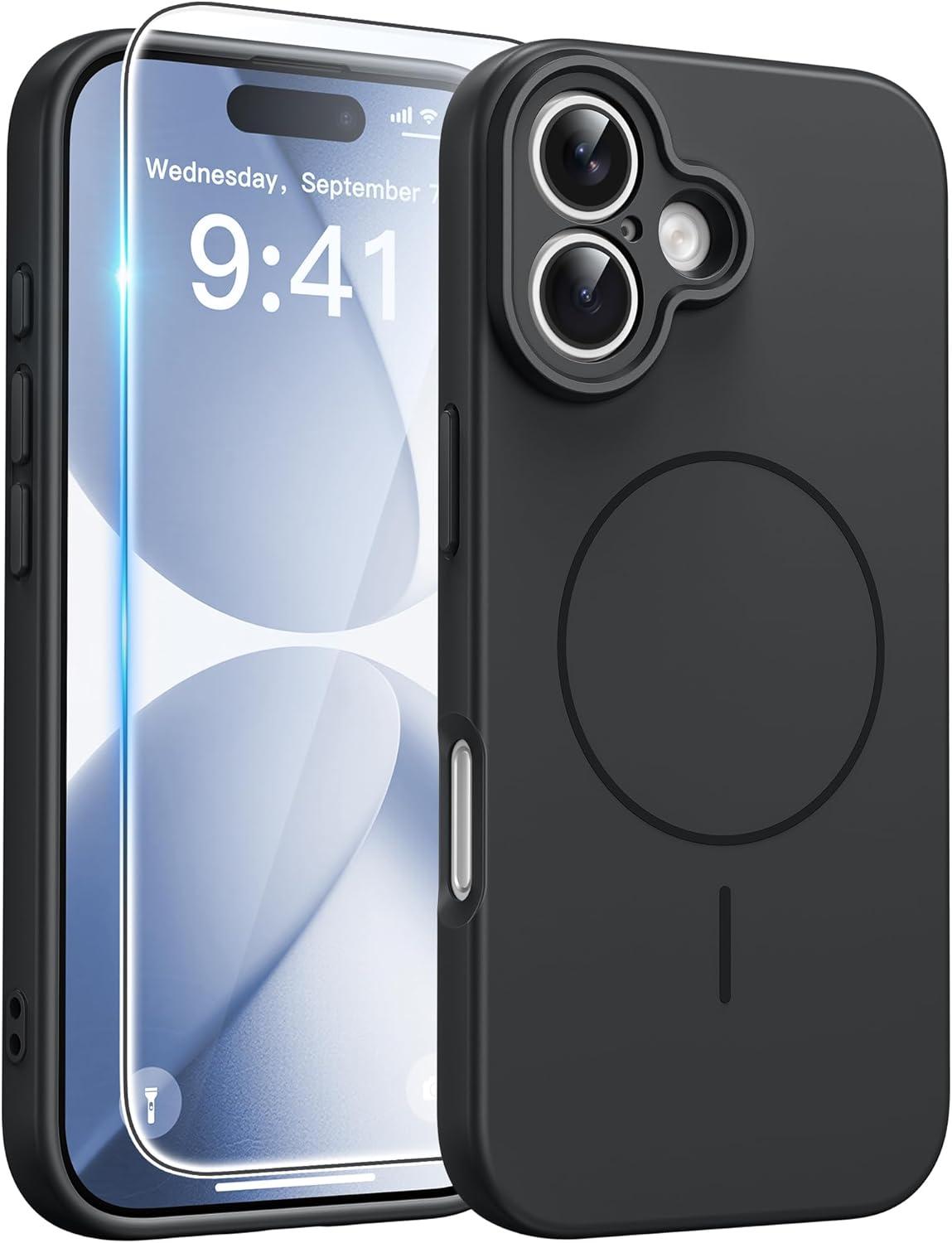 imageFNTCASE for iPhone 17 Case Compatible with Magsafe Translucent Matte Cases with Full Camera Protection Screen Protector Military Grade Shockproof Protective Phone Cover Light PurpleFull Black