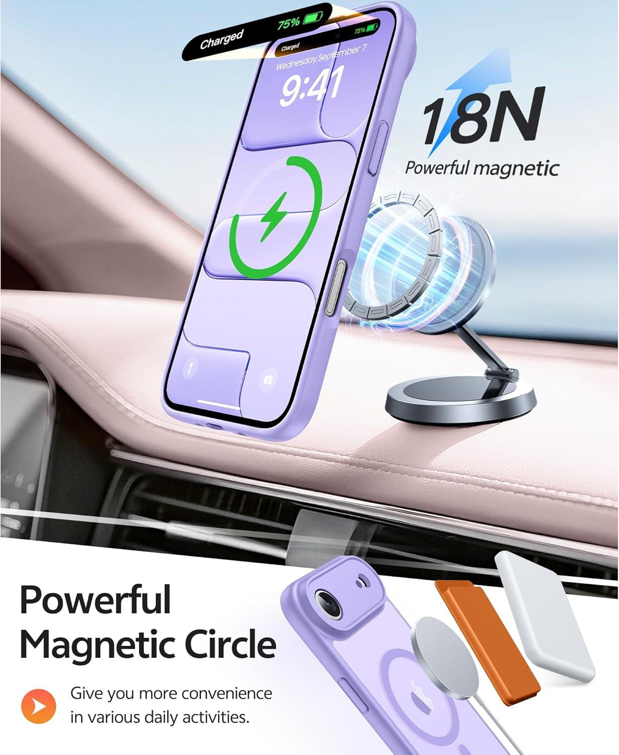 imageFNTCASE for iPhone 17 Case Compatible with Magsafe Translucent Matte Cases with Full Camera Protection Screen Protector Military Grade Shockproof Protective Phone Cover Light PurpleLight Purple