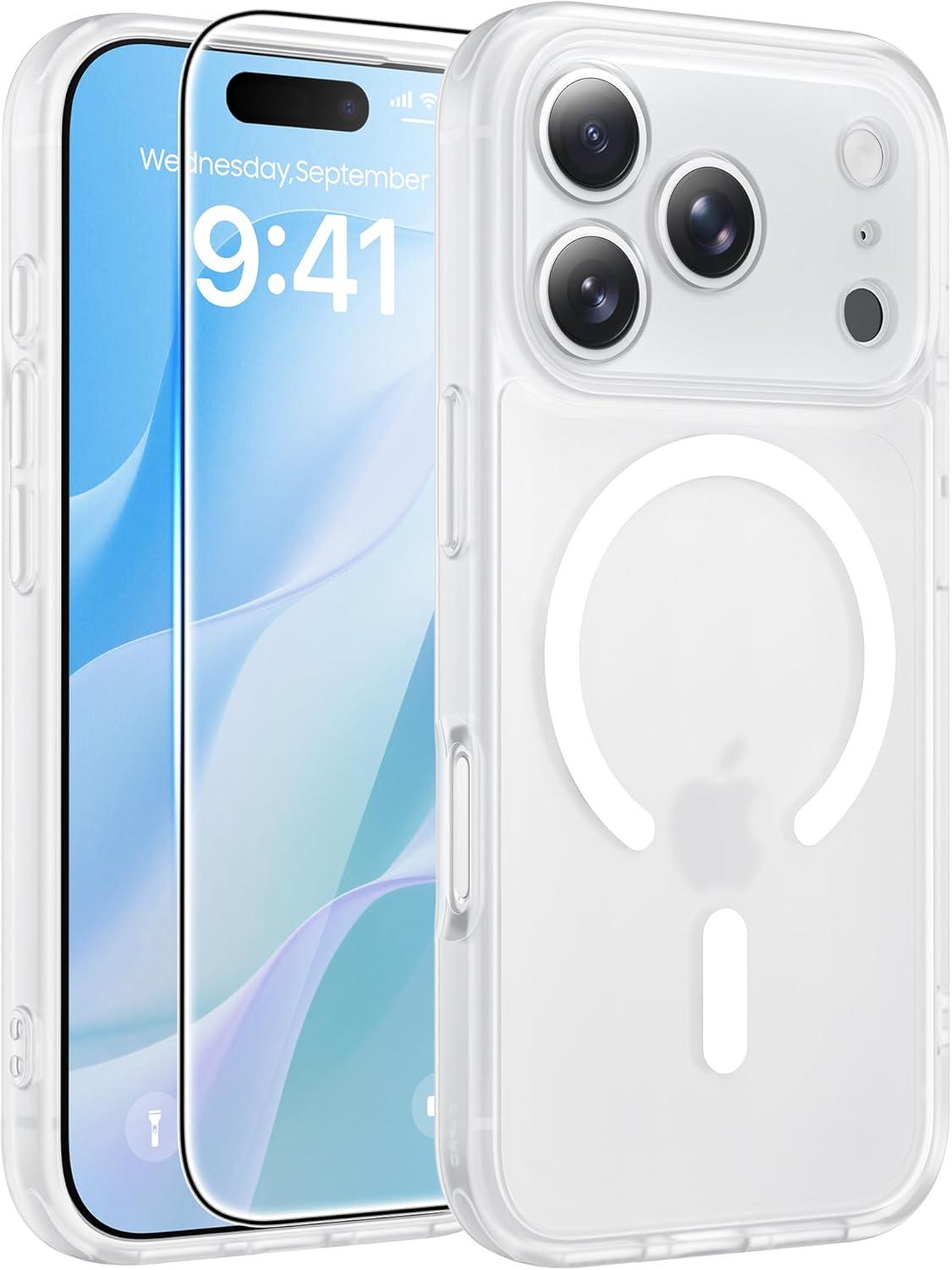 imageFNTCASE for iPhone 17 Case Compatible with Magsafe Translucent Matte Cases with Full Camera Protection Screen Protector Military Grade Shockproof Protective Phone Cover Light PurpleWhite