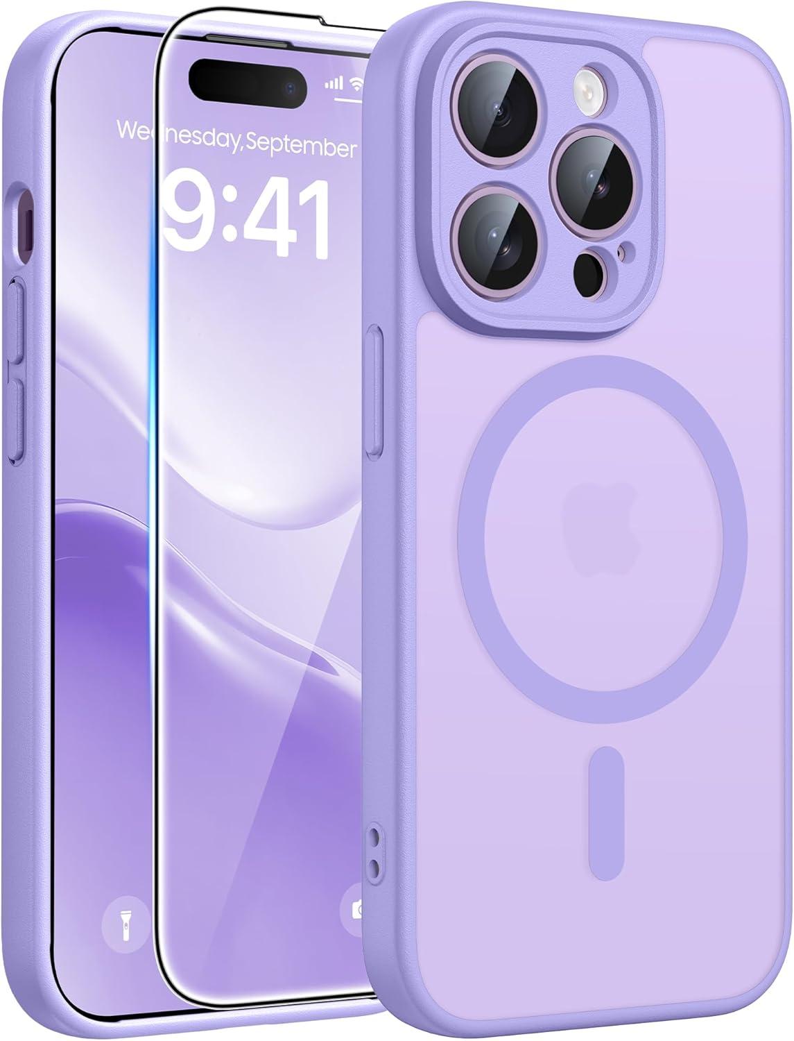 imageFNTCASE for iPhone 17 Case Compatible with Magsafe Translucent Matte Cases with Full Camera Protection Screen Protector Military Grade Shockproof Protective Phone Cover Light PurpleLight Purple