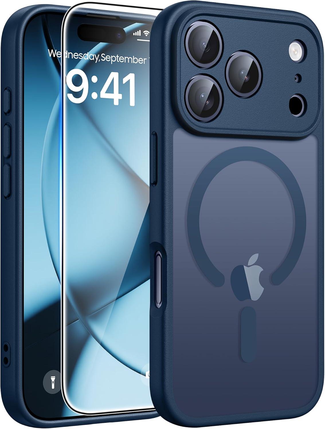imageFNTCASE for iPhone 17 Case Compatible with Magsafe Translucent Matte Cases with Full Camera Protection Screen Protector Military Grade Shockproof Protective Phone Cover Light PurpleBlue