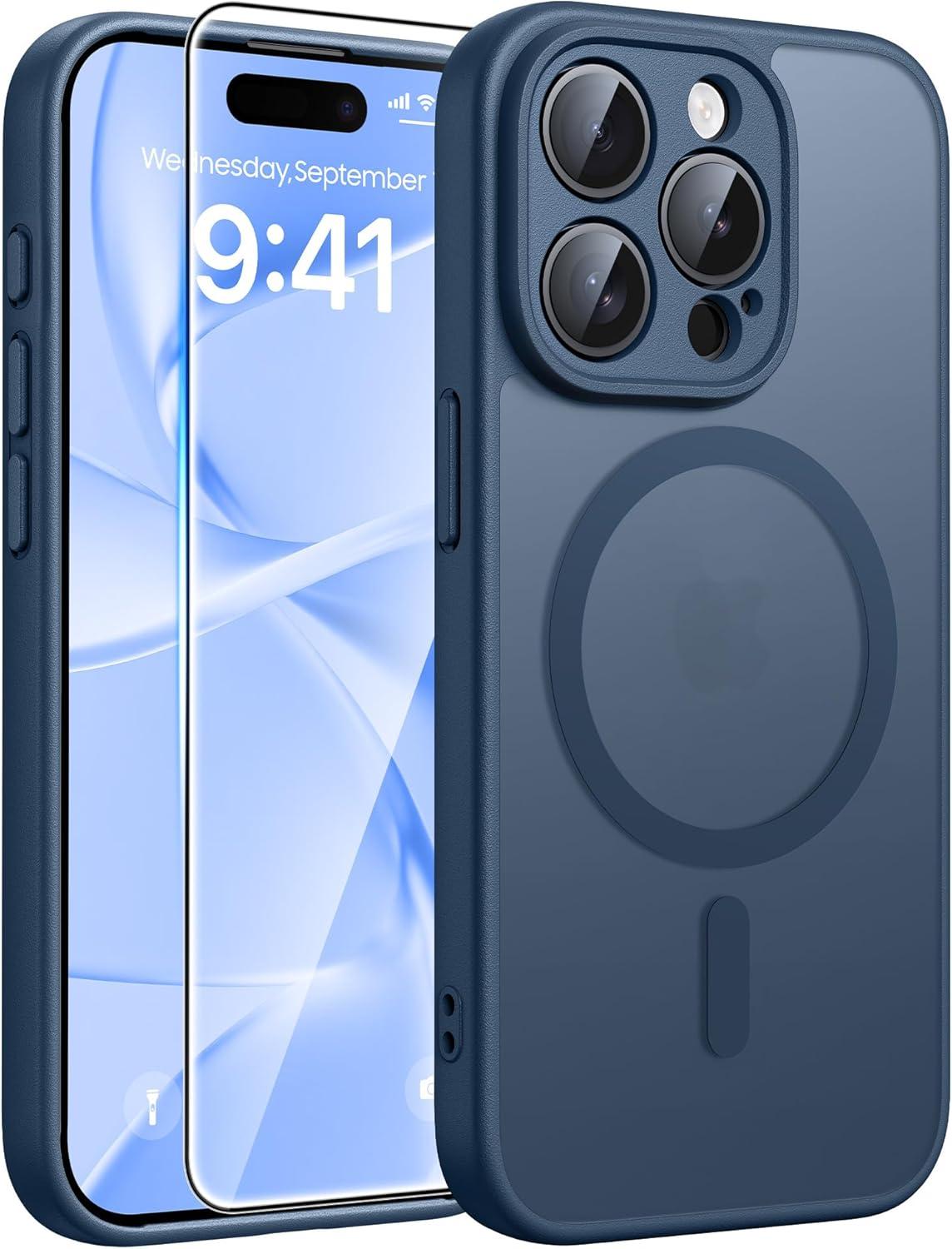 imageFNTCASE for iPhone 17 Case Compatible with Magsafe Translucent Matte Cases with Full Camera Protection Screen Protector Military Grade Shockproof Protective Phone Cover Light PurpleBlue