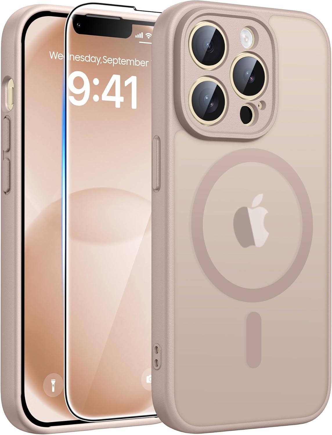imageFNTCASE for iPhone 17 Case Compatible with Magsafe Translucent Matte Cases with Full Camera Protection Screen Protector Military Grade Shockproof Protective Phone Cover Light PurpleDesert Gold