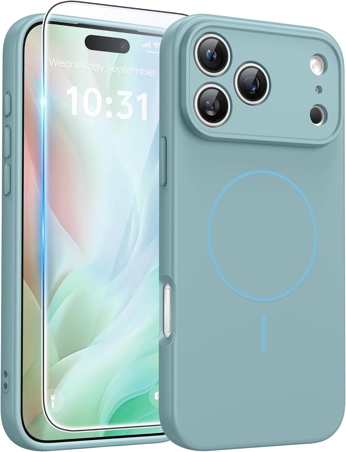 imageFNTCASE for iPhone 17 Case Compatible with Magsafe Translucent Matte Cases with Full Camera Protection Screen Protector Military Grade Shockproof Protective Phone Cover Light PurpleFull Blue